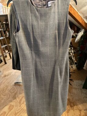 Kasper Gray Windowpane Midi Sheath Dress and jacket